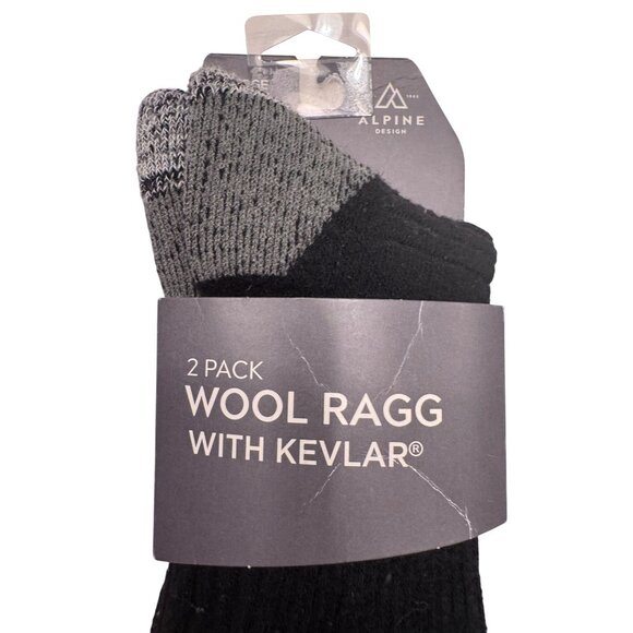 2- Alpine Design Wool Socks Ragg With Kevlar Size Large 9-12 Black NWT Gray Blac - Picture 2 of 5